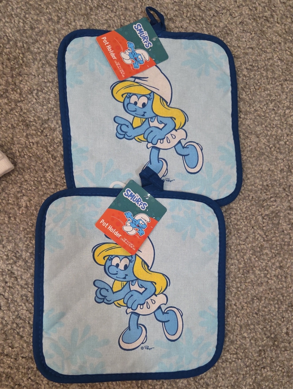 Smurfs With Smurfette 2 Pot Holders Set - Blue, Peyo NWT